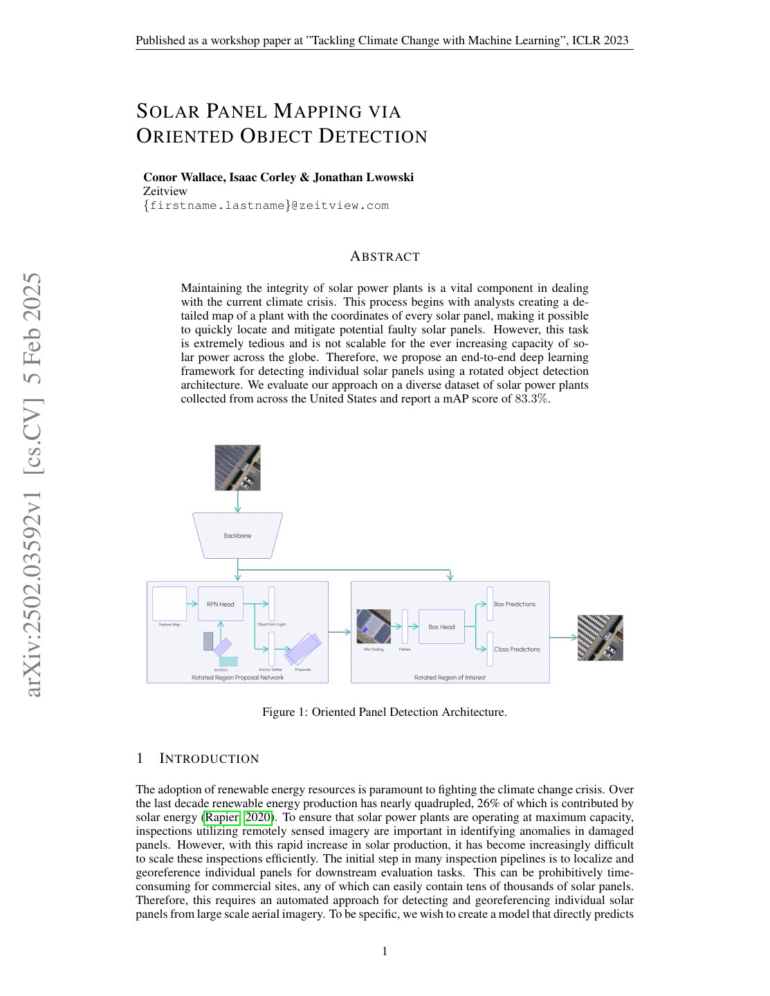 First page of Solar Panel Mapping via Oriented Object Detection