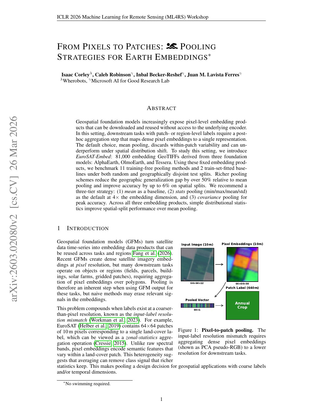 First page of From Pixels to Patches: Pooling Strategies for Earth Embeddings