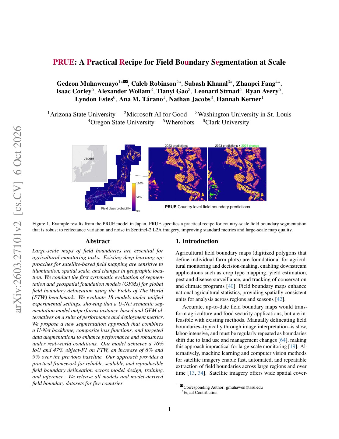 First page of PRUE: A Practical Recipe for Field Boundary Segmentation at Scale