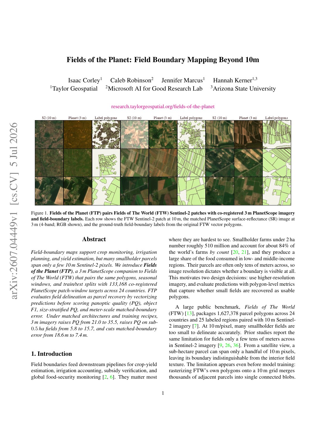 First page of Fields of the Planet: Field Boundary Mapping Beyond 10m