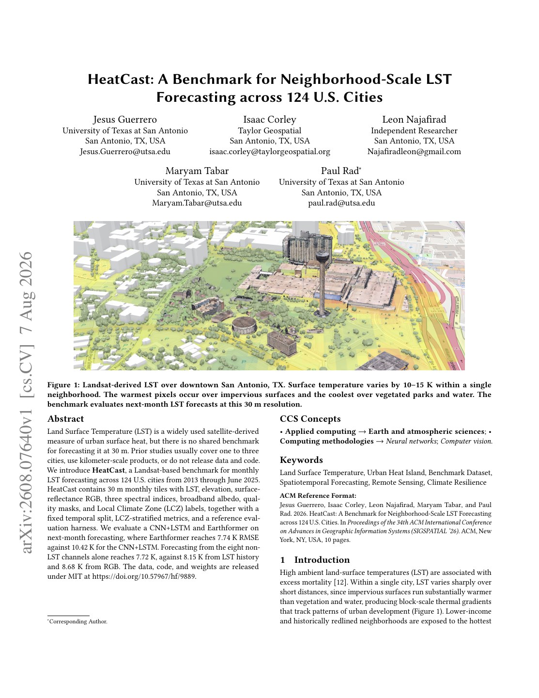 First page of HeatCast: A Benchmark for Neighborhood-Scale LST Forecasting across 124 U.S. Cities
