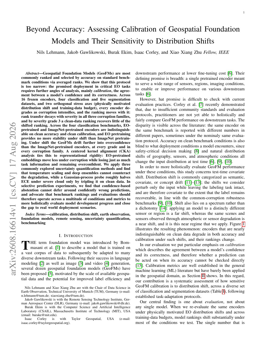 First page of Beyond Accuracy: Assessing Calibration of Geospatial Foundation Models and Their Sensitivity to Distribution Shifts
