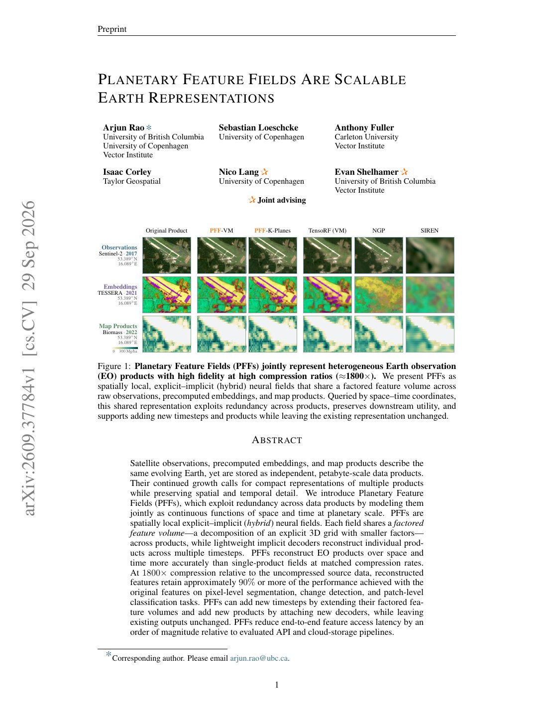 First page of Planetary Feature Fields are Scalable Earth Representations
